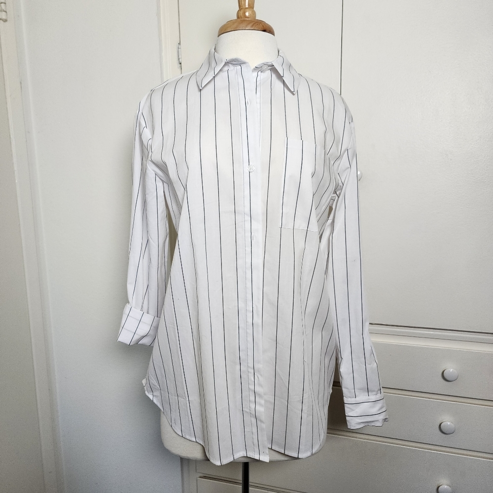 Divided H&M Button-down Blouse Women's White with Pin Stripes Size XS